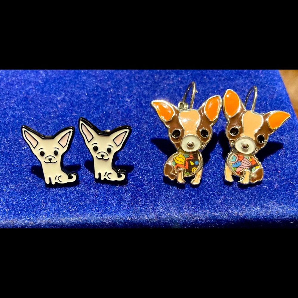 Chihuahua Love! 2 Pairs of Enamel Earrings! 🐕 ❤️